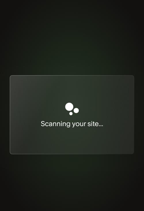 Interface showing a website scanning process on desktop and mobile, with loading visuals and text indicating “Scanning your site.”