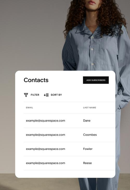 Sample interface showing a list of contact information for email subscribers with filtering and sort abilities.