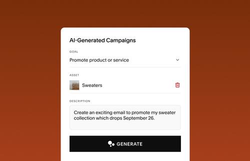 Preview of AI-generated marketing campaigns, showing how businesses can quickly create and launch promotions with automated copy, visuals, and campaign setup.
