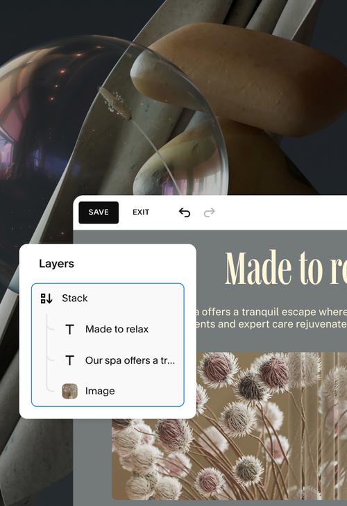 Close-up of web editor with Layers panel on top
