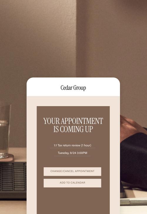 Interface showing a text for an upcoming appointment.