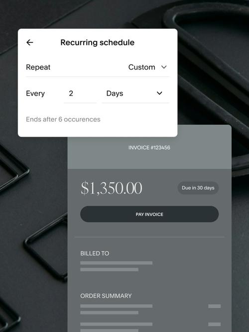 Desktop and mobile screens showcasing recurring invoice setup, allowing businesses to automate billing on a schedule.